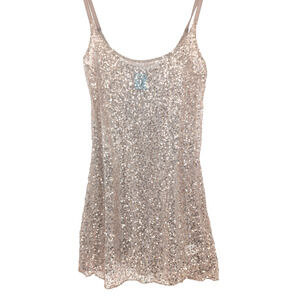 VTG Y2K Gold Sequin Sheer Mesh Fairy Whimsigoth Glam Balletcore Slip Tank XS
